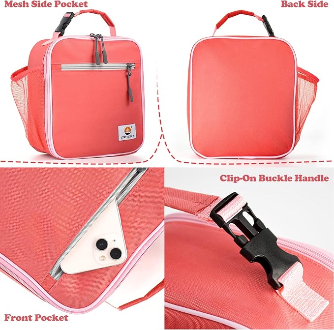 CaCTOUR Lunch Box Kids,Premium Insulated Lunch Bag for Girls Boys,Soft Bag Mini Cooler Back to School Thermal Reusable Lunch Bag for Work School Picnic -Red