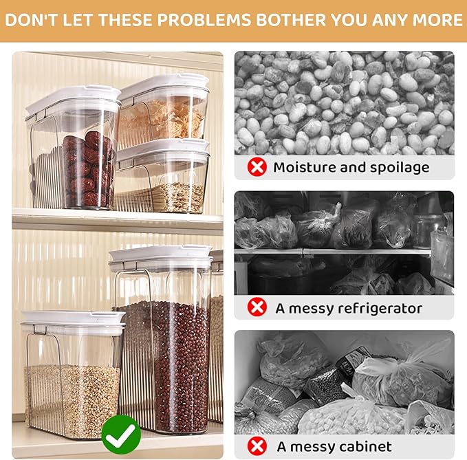 Cereal Container and Rice Storage Dispenser-Airtight Food Storage Organizers BPA-free Plastic Kitchen Pantry Storage Containers food-grade PET material Suitable for rice, grains (4L(2PC))