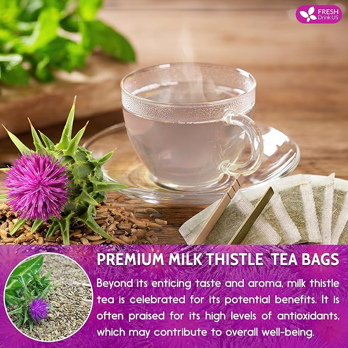FreshDrinkUS, Premium 205 Milk Thistle Tea Bags, 100% Natural & Pure from Milk Thistle Seeds. Milk Thistle Seed Herbal Tea. Made with Natural Material Tea Bags. No Sugar, No Caffeine, No Gluten, Vegan.
