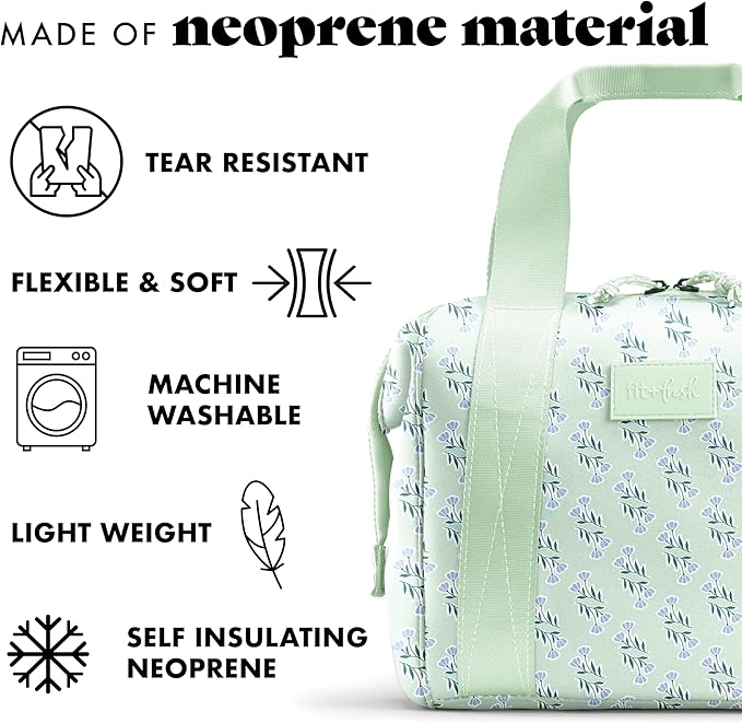 Fit & Fresh Remi Lunch Bag for Women Work – Neoprene Lunch Tote with Containers & Ice Pack, Reusable Meal Prep Lunch Box, Large Capacity, Machine Washable, Sage Flower