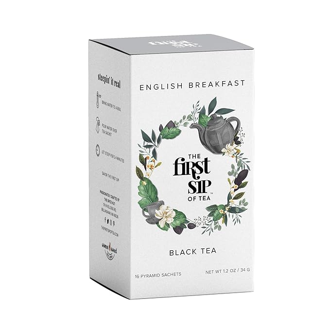 English Breakfast Black Tea, Pyramid Sachet Tea Bags, High Caffeine Afternoon Tea, 100% Pure Unflavored Black Tea, Hot & Iced - 16 Cups | The Spice Hut. First Sip of Tea