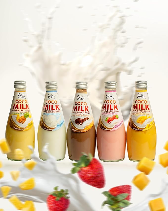 Savia - Coconut Milk Drink, Quality Coconut-Based Beverage, Made with Real Coconut Pulp & Natural, Delicious & Refreshing, Vegetarian, Gluten-Free(9.8oz, 12-Pack) (Strawberry)