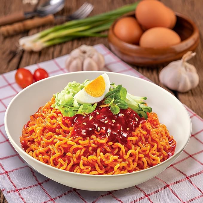Paldo Fun & Yum Bibimmen Instant Cold Noodles, Pack of 20, Brothless Cold Ramen with Sweet & Spicy Seasoning Sauce, Oriental Style Korean Ramyun, Soupless K-Food, Family Pack (130g x 20)