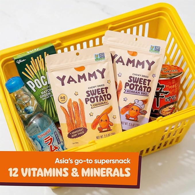 Yammy Chewy Dried Sweet Potato Sticks (18-Pack) - 1 Ingredient Healthy Asian Snack (Japanese, Korean, Chinese Super Food) - Nature's Gummy Candy - No Added Sugar, Vegan, Gluten-Free, 4g Fiber, 2.5oz
