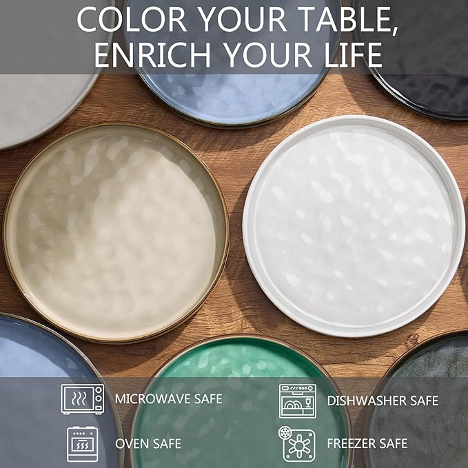 LIANYU Ceramic Dessert Plates Set of 6, 7.9 Inch Kitchen Dinner Plates Set, Porcelain Serving Dishes for Cake, Bread, Salad, Snack and Steak, Microwave, Oven and Dishwasher Safe, Ink Green