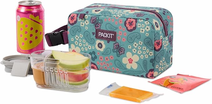 PackIt Freezable Small Insulated Snack Box, Butterfly Paisley, with EcoFreeze Technology (Built-in Ice Pack), Mini Cooler or Small Lunch Bag, For Fresh Snacks On the Go, for Work, Gym, or Travel