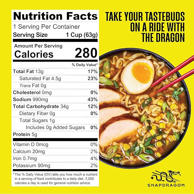 Snapdragon Miso Ramen Cup Noodles - 6 Pack Instant Ramen Bowl with Authentic Wheat Noodles, Soup Sauce Base, Vege Pack and Flavoring Chili Oil. Microwave or Hot Water, Easy Meal Prep