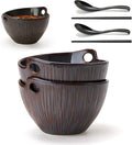 Ramen Bowl with Chopsticks and Spoons Set, 7 Inch Ceramic Noodle Bowl Set of 2, Dishwasher Safe for Pho Udon Soba Noodle Salad Pasta, Special Reactive Glazed Bowls Set, Amethyst Veil