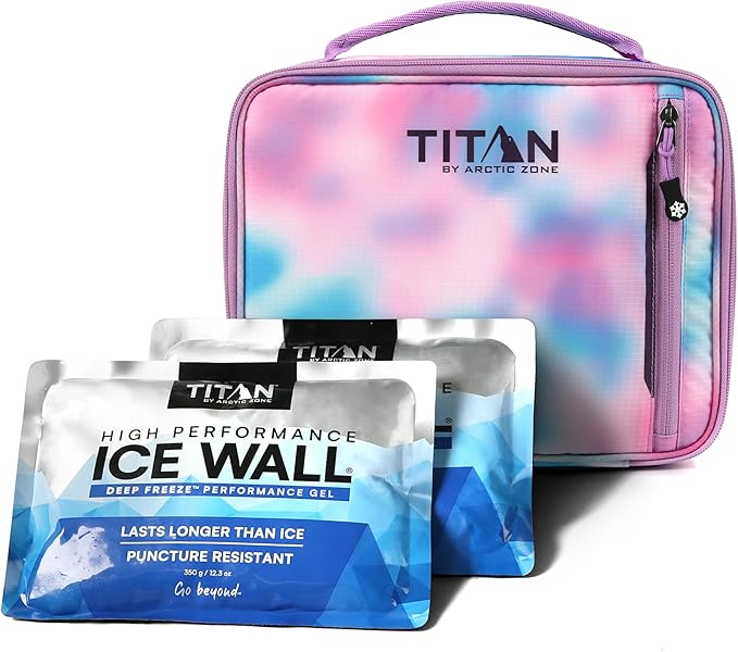 Titan by Arctic Zone Fridge Cold Lunch Box with 2 Gel Ice Packs, Small Insulated Cooler Bag with Leak Proof Lining for School and Work, Cotton Candy