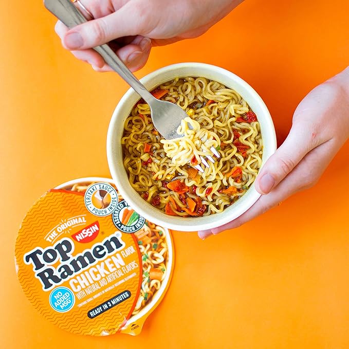 Nissin Top Ramen Bowl Ramen Noodle Soup,Chicken,3.42 Ounce,(Pack of 12)