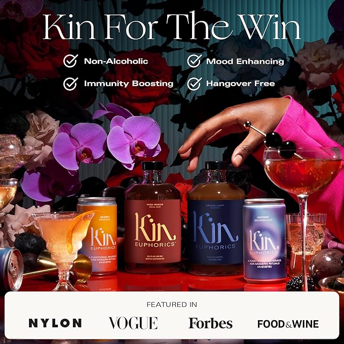 Full Kin Kit by Kin Euphorics, Non Alcoholic Spirits, Adaptogen Drinks, 16 8 Fl Oz Cans (Kin Spritz, Kin Bloom, Actual Sunshine, Lightwave), 2 x 16.9 Fl Oz Bottles (High Rhode, Dream Light)
