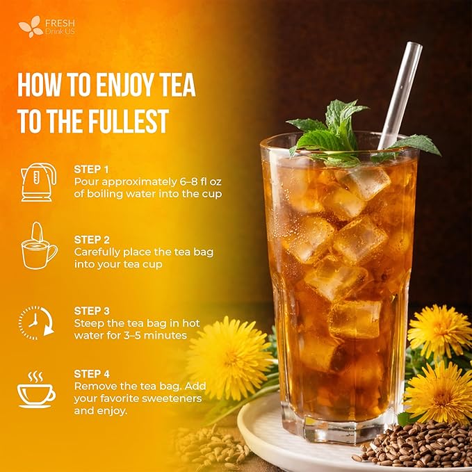 FreshDrinkUS, Premium Dandelion Milk Thistle Herbal Tea | 75 Tea Bags | Herbal Blend with Dandelion Root & Milk Thistle Seed – Clean Plant-Based Daily Tea, Naturally Caffeine Free. Sugar Free. Vegan