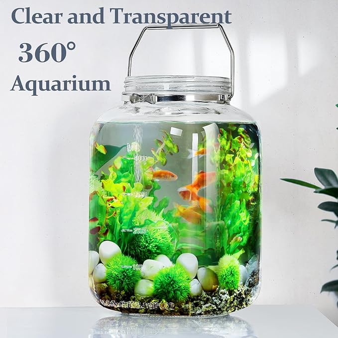 2 Pack 1.5 Gallon Glass Jar with Lid Wide Mouth, Large Mason Jar with Airtight Screw Lid and Handle, Clear Glass Storage Containers with 2 Scale Mark for Flour, Cookie, Candy, Kombucha and Fermention