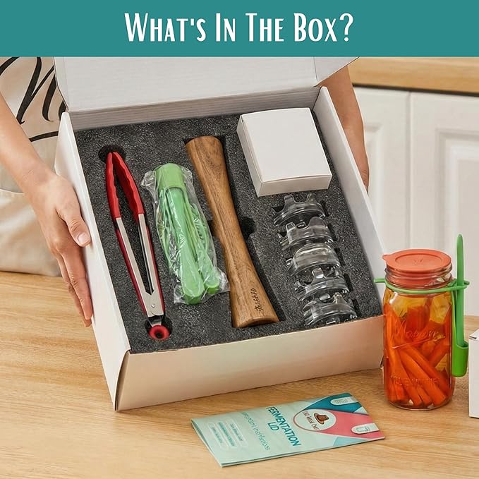 Advanced Fermentation Kit - Pickle Kit, Sauerkraut Making Kit Kimchi Container - Fermentation Airlock Lids for Wide Mouth Mason Jars by The Amish Chef