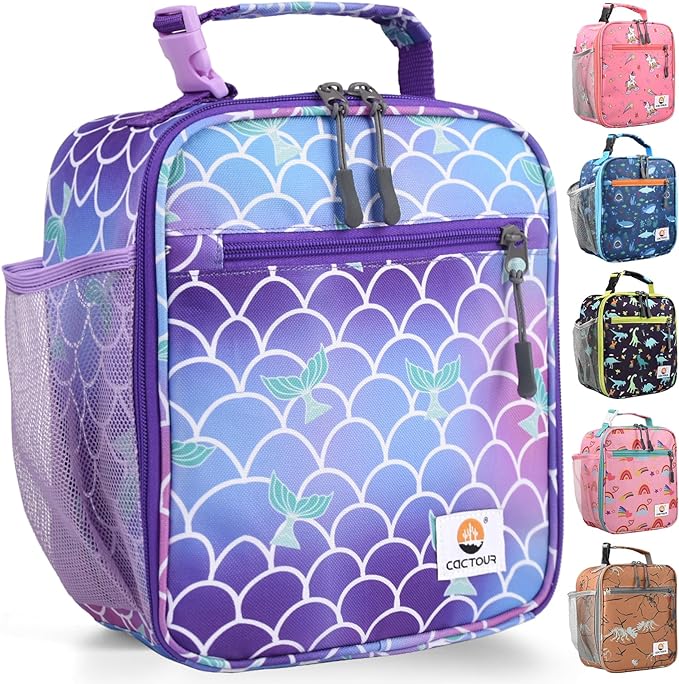 CaCTOUR Lunch Box Kids,Premium Insulated Lunch Bag for Girls Boys,Soft Bag Mini Cooler Back to School Thermal Reusable Lunch Bag for Work School Picnic (Mermaid)