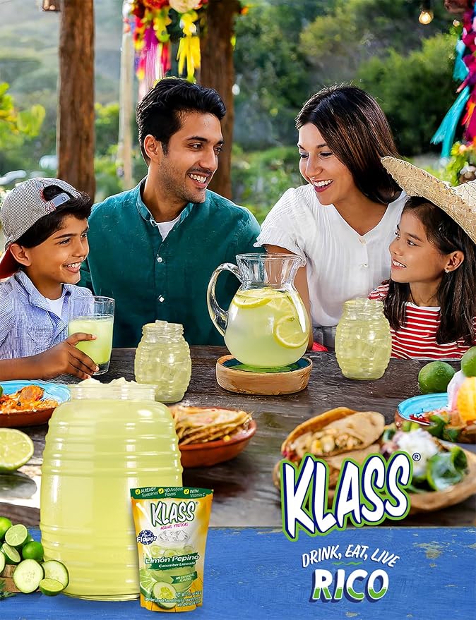 Klass Aguas Frescas Drink Mix Family Pack - Cucumber Limeade - Powder Drink Mix, Water Drink Mix with Natural Flavors & Vitamin C, Makes 28 to 36 Quarts (56 to 72 Drinks)