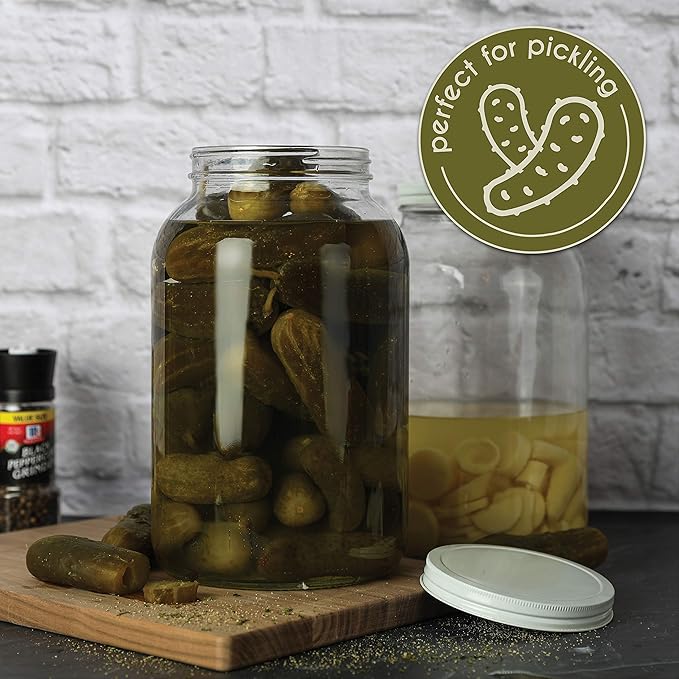 kitchentoolz 1 Gallon Glass Jar with Lid – Gallon Mason Wide Mouth Large Glass Jar for Fermenting, Pickling, Canning, Fermentation Jar, Kombucha, and Food Storage – 1 Gallon Jar Made in USA