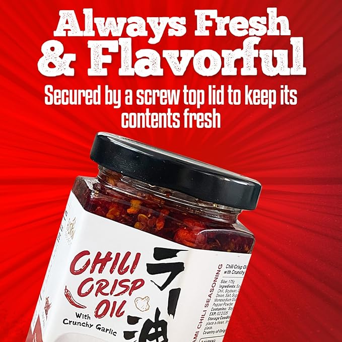 Fusion Select 175g Chili Crisp Oil - Crunchy Garlic Chili Oil, Umami Seasoning with Hot Peppers for Korean Ramen, Spicy Noodles, BBQ Meat, Dip, Stir Fry Sauce - Kitchen Condiment - Mild Spice