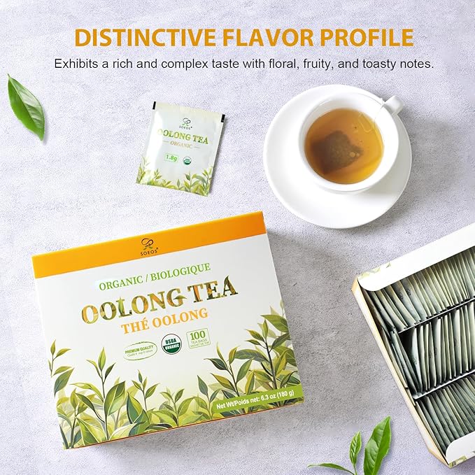 Soeos Organic Oolong Tea, 100 Tea Bags, Low Caffeine, Hot and Cold Brew, Fresh and Healthy Oolong Tea, 6.3 Ounce