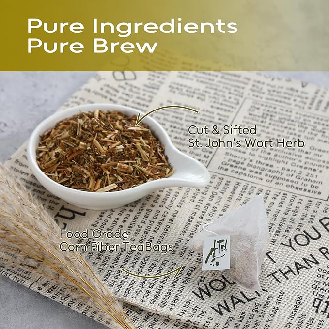 FullChea - St. John's Wort Tea, 50 Teabags - Premium Dried St Johns Wort Herb - Non-GMO - Natural Caffeine-Free Herbal Tea - Your Ideal Relaxation Break