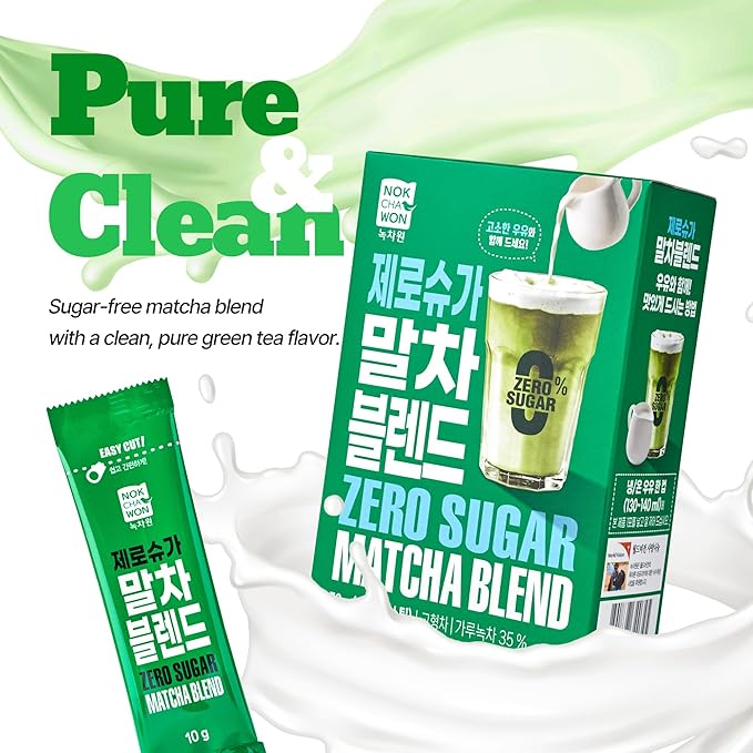 [Nokchawon] Sugar Free Matcha Green Tea Sticks (20 Count) - Instant Sweetened Powder Packets for Water Bottle - Zero Calorie Keto Friendly Energy for Travel and Office - 2.47 oz
