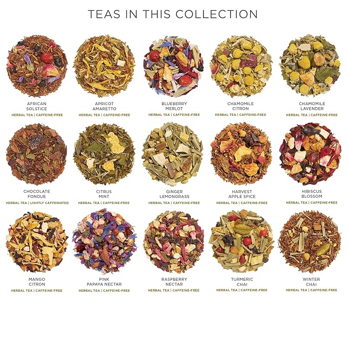 Tea Forte Single Steeps Loose Leaf Tea Sampler, Assorted Variety Tea Box, 15 Single Serve Pouches, Gifts for Mom, Herbal