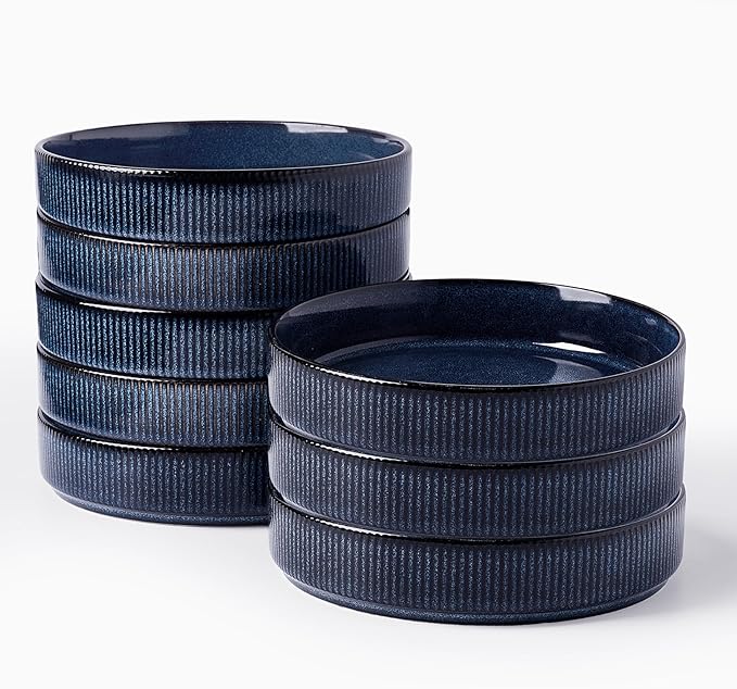 famiware Star 7.5" Pasta Bowls Set, Salad Bowl Set of 8, Double Reactive Glaze, Stackable, Ideal for Your Friend for Housewarming, Festivals, Nebulas Blue