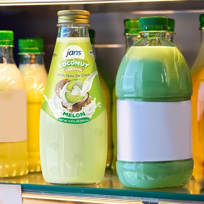 JANS - COCONUT MILK DRINK (with NATA DE COCO) MELON 9.8 OZ (Pack of 6, Melon)