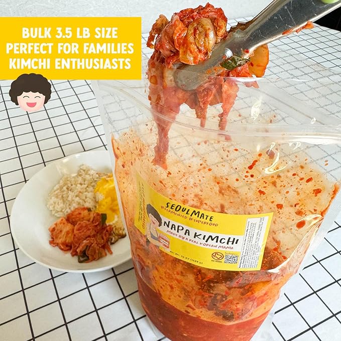 Seoulmate Korean Kimchi 56oz (3.5 lb) – Napa Cabbage Kimchi, Probiotic Fermented Food, No Sugar Added, Gut Healthy, Spicy, for Ramen, Fried Rice & BBQ, Small Batch, Made in USA