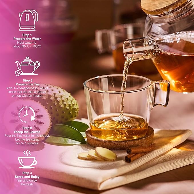 FreshDrinkUS, Premium Happy Belly Tea | 135 Tea Bags | Herbal Tea Blend with Soursop Leaves, Ginger, Fennel Seed, Lemon Balm, Cinnamon, Papaya Leaves & Rose Hip – Naturally Caffeine Free. Sugar Free