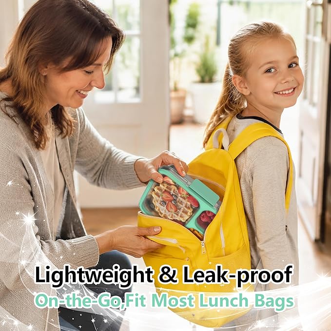 HOMEKOL Stainless Steel Bento Lunch Box, 3-Compartment Leak-Proof Metal Lunch Container for Kids & Adults, BPA-Free, Dishwasher Safe, Clear Tritan Lid, 4.2Cups/1000ml Green (Not Insulated)