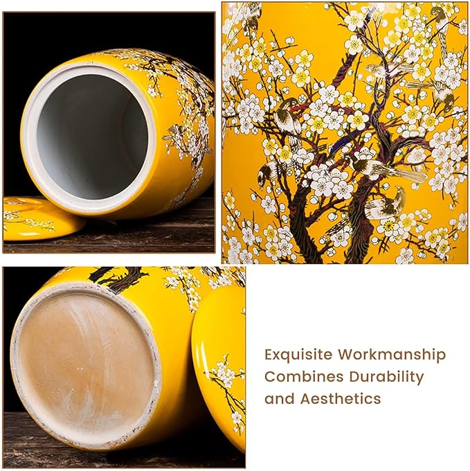 Large Ceramic Jar For Rice Ceramic Rice Bucket Ceramic Rice And Grain Storage Container With Lid Rice Containe Rice Storage Bins Rice Storage Box for Flour/Coffee/Nuts/Tea Moisture-Proof(Yellow,Capaci