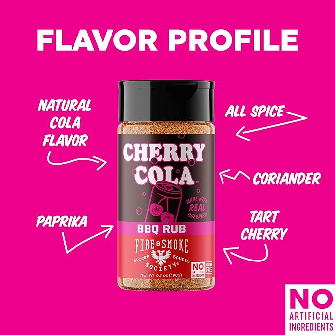 Fire & Smoke Society Cherry Cola Dry Rub | 6.7 oz | BBQ Seasoning for Smoking and Grilling Meat | Rib Rub, Brisket Seasoning, Pulled Pork Rubs and Spices