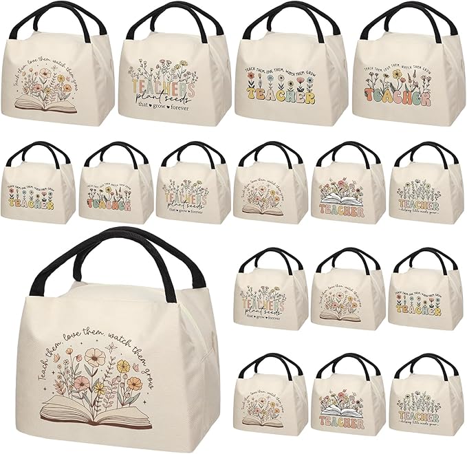 Teacher Appreciation Gifts Bulk Back to School Thank You Insulated Lunch Bags Teacher Reusable Lunch Bags Leakproof Totes End of Year Appreciation Gift for Men Women(12 Pcs,Floral)