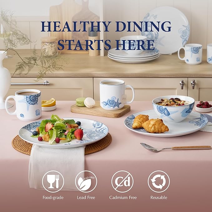 Minh Long 10.7 IN Porcelain Dinner Plates, Set of 6, Chip & Scratch Resistant, Oven Safe up to 482°F, Microwave & Dishwasher Safe, Ceramic Dinner Plates, Ideal size for Serving Steak or Main Course