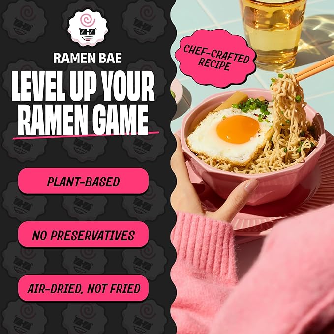 Ramen Bae High Protein Ramen Noodles - Chicken Flavor 21g Protein Soup - Air Dried Not Fried, Plant Based, Vegan Ramen Protein Noodles - Lower Carb, Sodium & Fat - Clean & Simple Broth (Pack of 6)