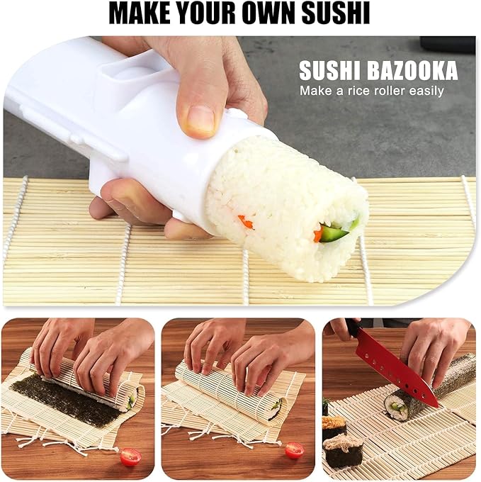SmileTools Sushi Making Kit, 22-in-1 Sushi Roller Kit with Bamboo Sushi Rolling Mat, Sushi Bazooka, Avocado Knife, Sushi Knife, Chopsticks, Sauce Dishes, Rice Spreader & More DIY Sushi Party Gift
