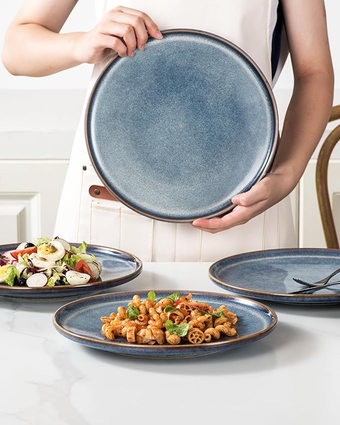 UNICASA 11 Inch Ceramic Dinner Plates Set of 4 – Large Blue Plates for Dinner, Salad, Dessert & Pasta, Durable Serving Dishes, Microwave & Dishwasher Safe
