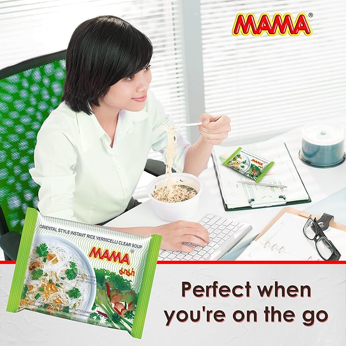 MAMA Noodles Vermicelli Clear Soup Instant Rice Noodles w/Delicious Thai Flavors, Hot & Spicy Noodles, No Trans Fat w/Fewer Calories Than Deep Fried Noodles 30 Pack