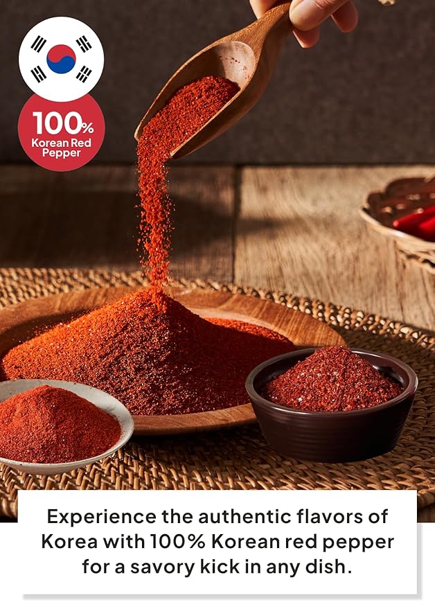 Korean Food Haetnim Maeul 100% Korean Chili Powder Bundle – Fine (3.53oz / 100g) & Coarse (3.53oz / 100g) Red Pepper Powder for Soups, Stir-fry & Kimchi