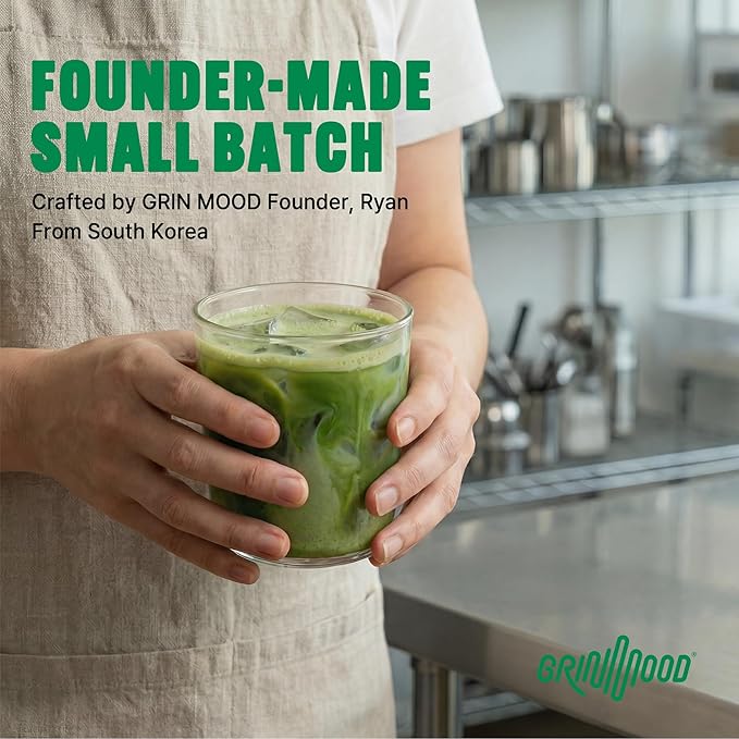 GRIN MOOD Matcha Powder, Green Tea Powder Sweetened Grade, Barista Craft Blend for Latte, Korean Matcha from Jeju Island, Non Dairy, Non-GMO, 10.6 Ounce