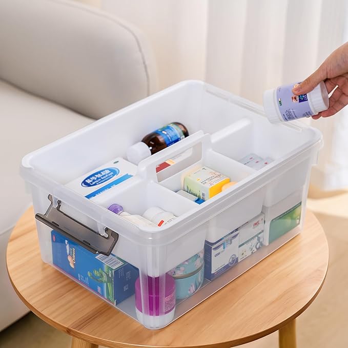 Citylife 17 QT Plastic Storage Bins Clear Storage Box with Removable Tray Stackable Latching Box with Handle for Organizing Tool, Craft, Office, Orange