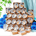 SiliFine 48 Pcs Wedding Favors for Guests Small Ceramic Bowl Bulk Gifts Set 3.3 Inch Floral Design Mini Dipping Sauce Dish with Card Box for Bridal Pooja Baby Shower Birthday (Flower,Blue)