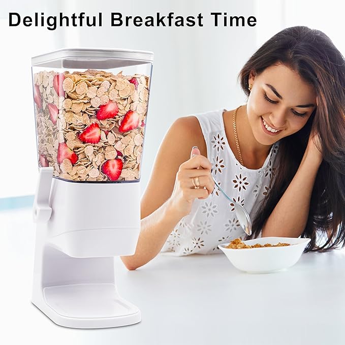 Cereal Dispenser Countertop,Cereal Containers Storage Snack Dispenser for Pantry, 3.2L Dry Food Dispenser for Grains, Nuts, Snack,Oatmeal, Pet food, White, 1Pc