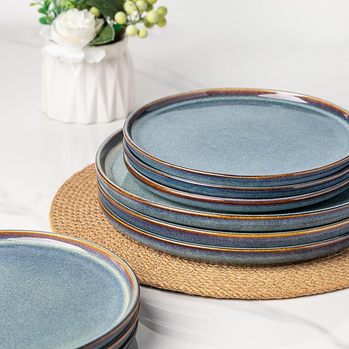AmorArc Ceramic Plates Set of 6, 8.5 Inch Reactive Glaze Stoneware, Dessert, Salad, Appetizer, Small Dinner Plates, Microwave, Dishwasher Safe, Scratch Resistant Dishes Set for Kitchen
