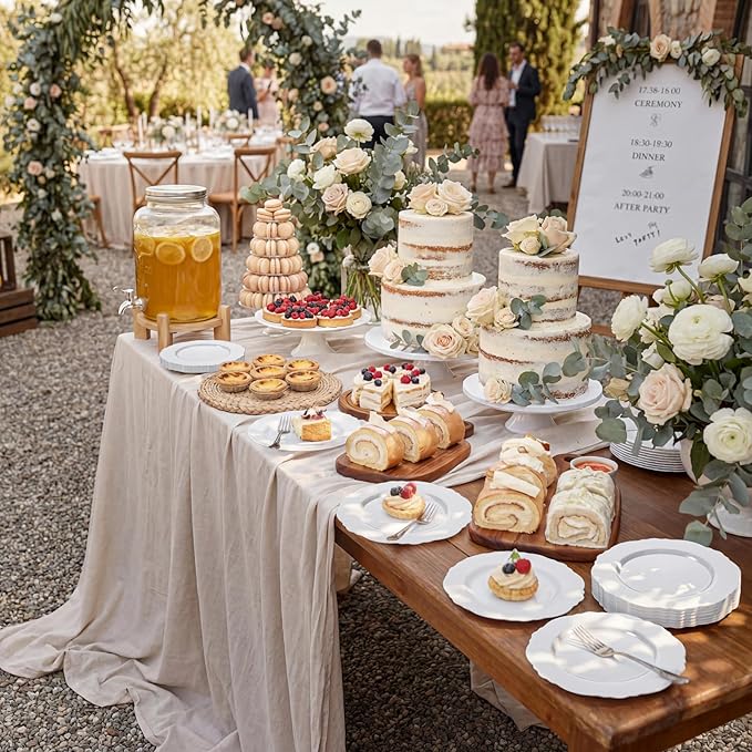 WDF 60pcs White Plastic Dessert Plates -7.5inch Baroque White Disposable Appetizer/Small Cake/Salad Plates- for Upscale Parties & Wedding