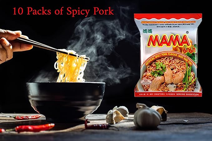 MAMA Ramen Style Instant Oriental Noodles Spicy Pork Flavor 10 Pack