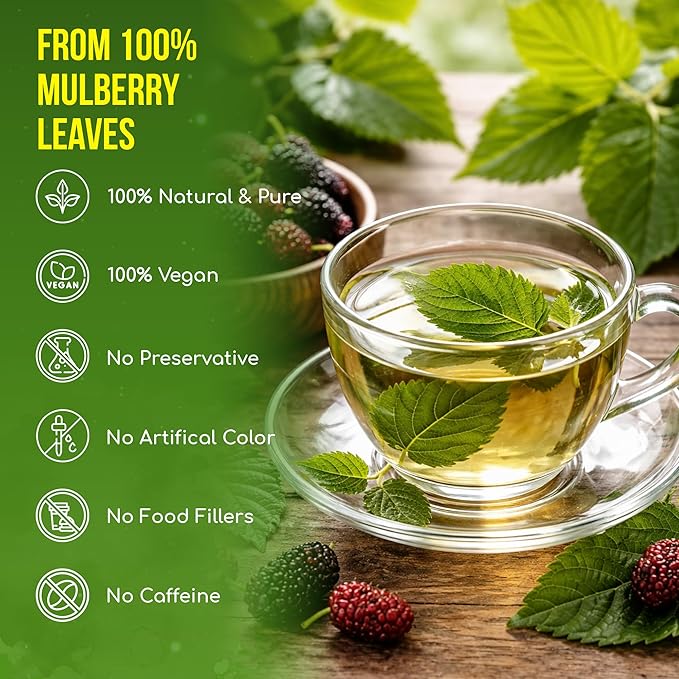 FreshDrinkUS, Premium 120 Mulberry Leaf Tea Bags, 100% Natural & Pure from Mulberry Leaves. Loose Leaf Herbal Tea. Made with Natural Material Tea Bags. No Sugar, No Caffeine, No Gluten, Vegan.