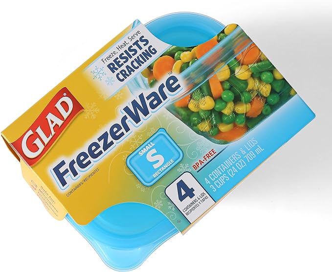 Glad GladWare FreezerWare Food Storage Containers with Lids, Small Rectangle BPA Free Plastic for Freezing Soups and Meal Prep, Crack Resistant, Microwave Dishwasher Safe, 24 Oz, 4 Count - 6 Pack