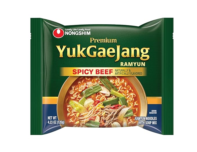 Nongshim YukGaeJang Spicy Beef, Ramyun Instant Noodles with Soup Mix, 4.32 oz (Pack of 4)